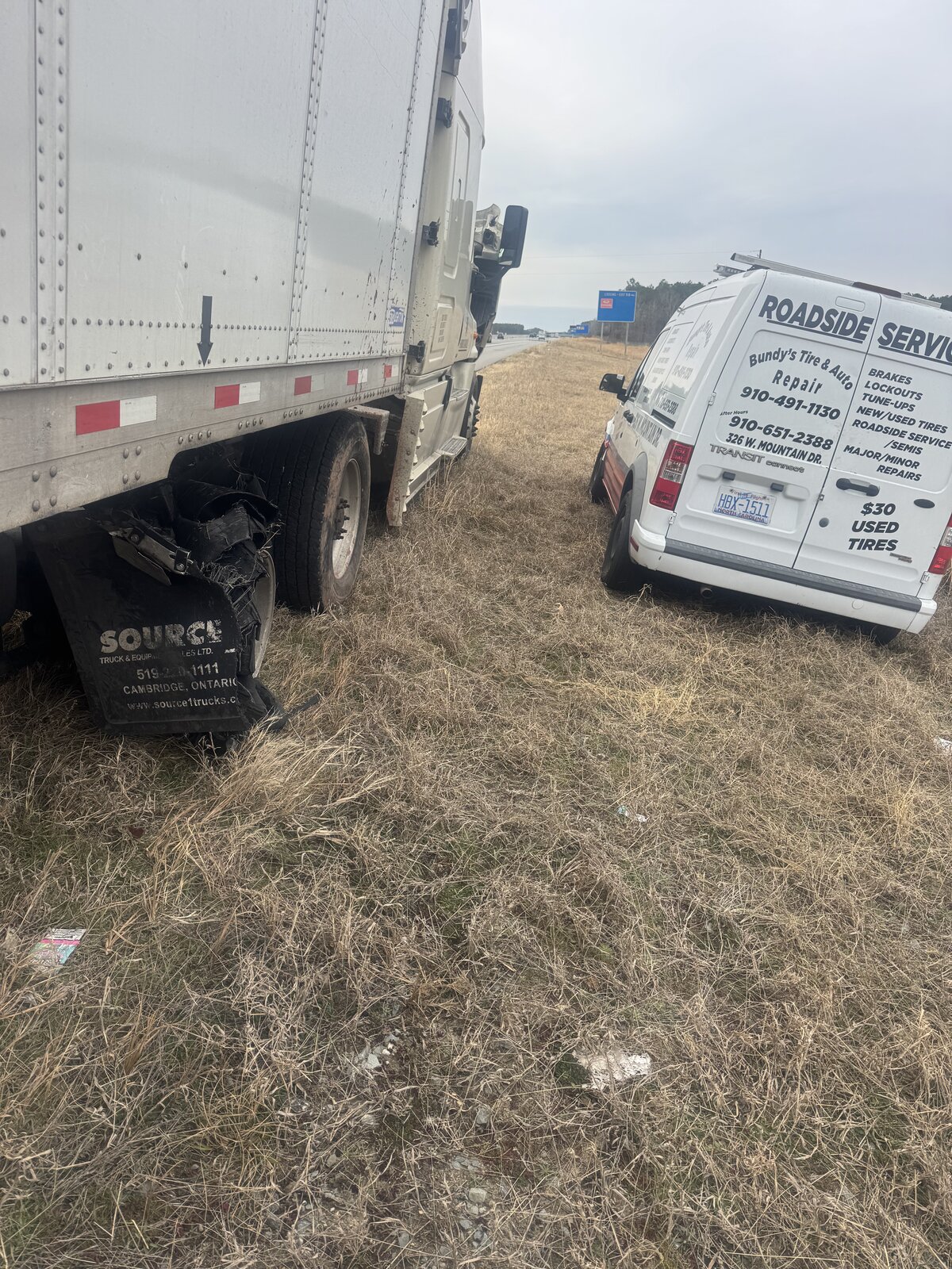 Roadside service for a semi truck